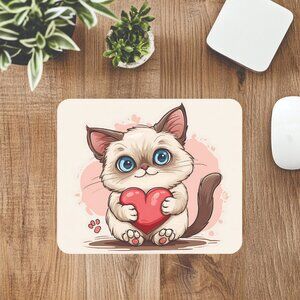Cute Cartoon Cat Holding A Heart Computer Mousepad Office Decor Mouse Mat